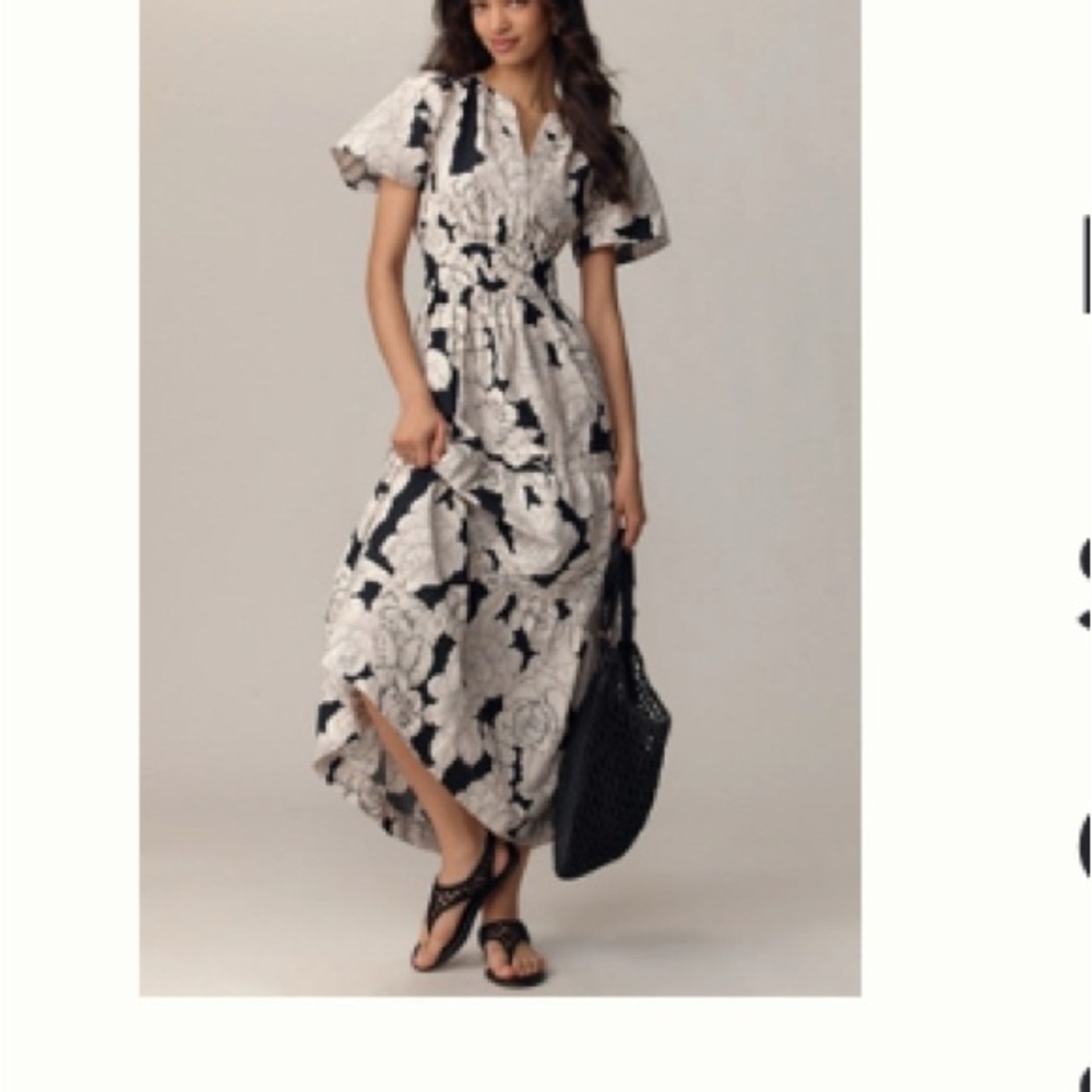 Floral Black and White Maxi Anthropologie Somerset Dress